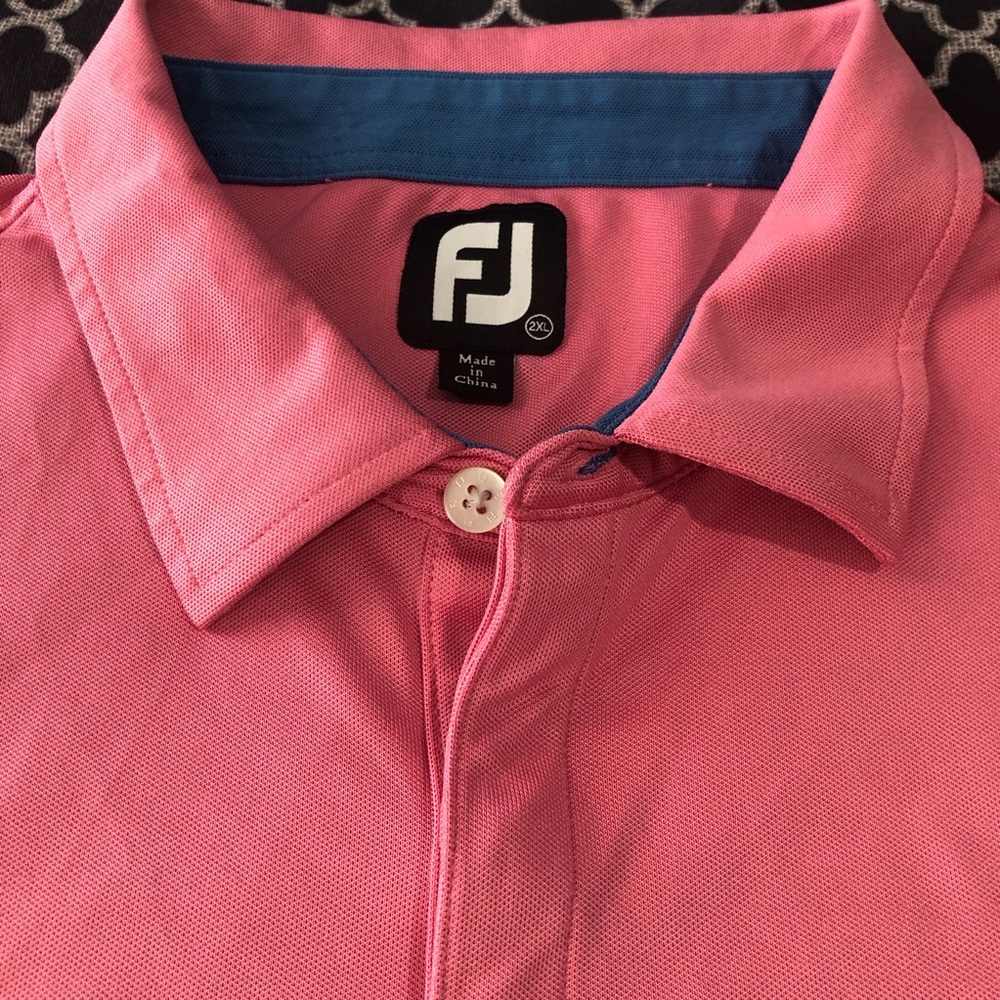 FootJoy FJ Striped Performance Golf Polo Shirt Mens Sz 2XL Pink Short Sleeve Z8